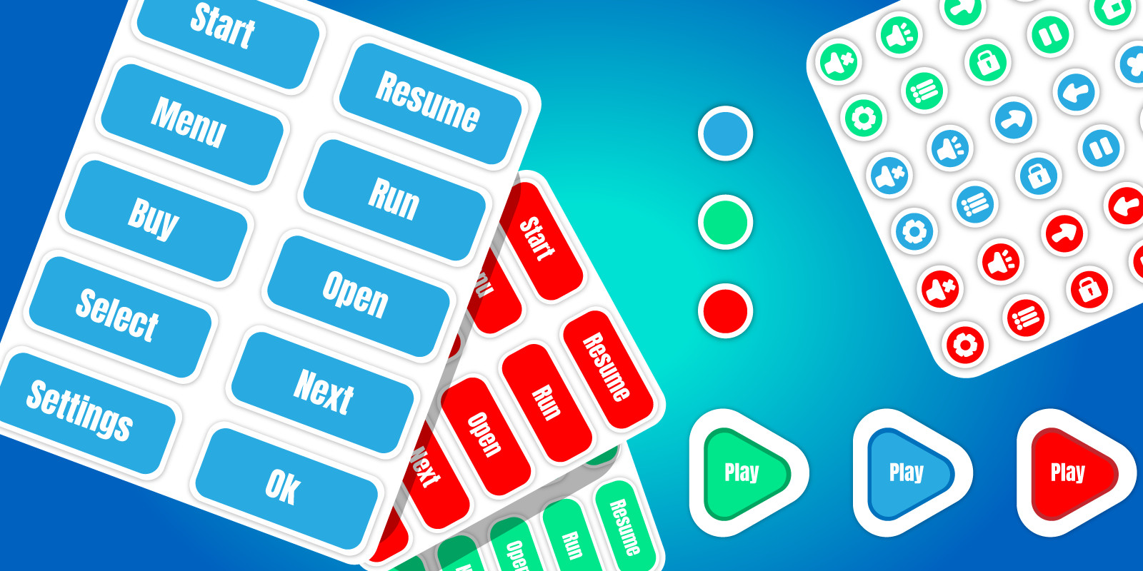 Game UI Red Green Blue Buttons UI Kit
