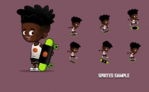 Afro Skater Boy 2D Spine Game Character Sprites
